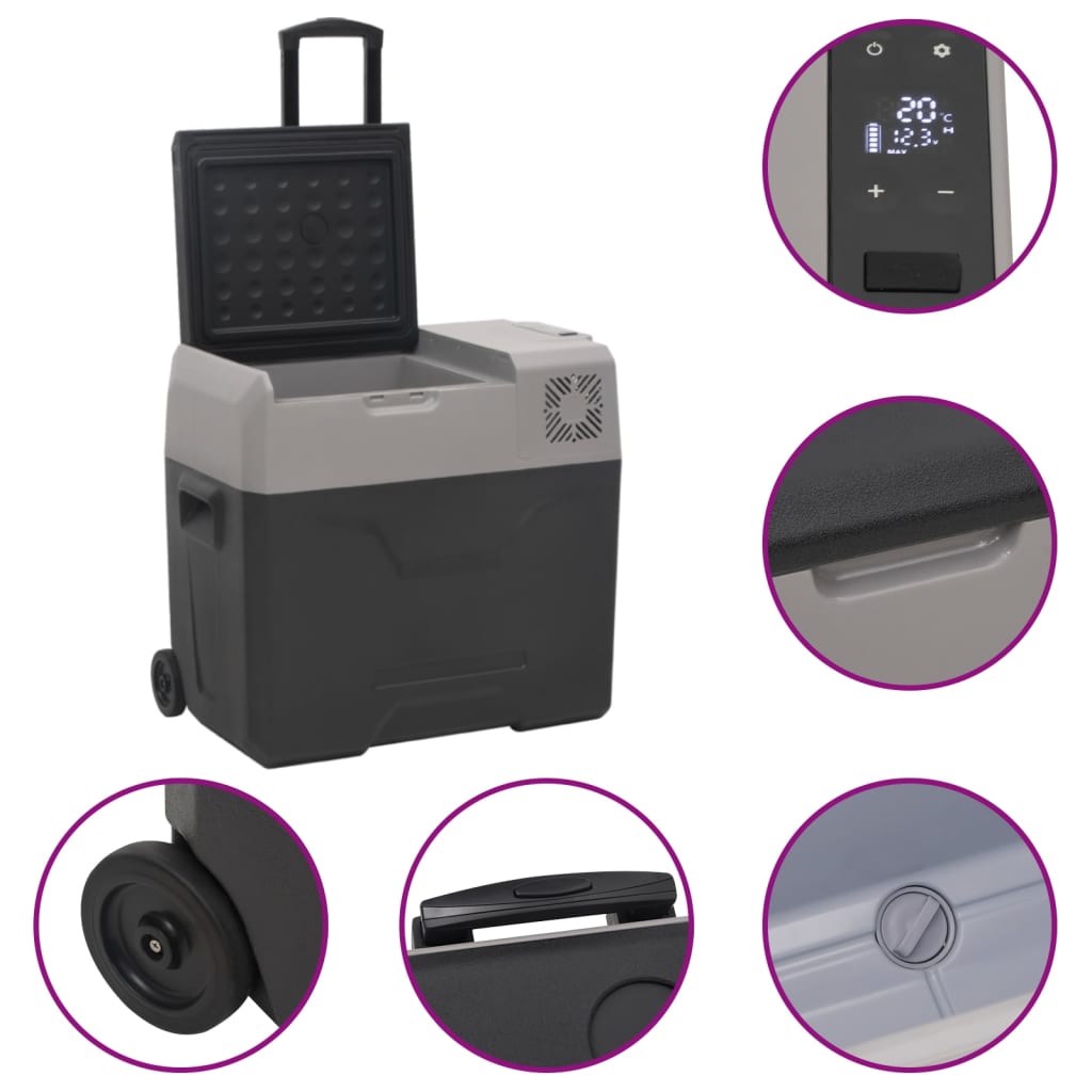 Koelbox met wielen en adapter 30 L polypropeen zwart en grijs is nu te koop bij PeponiXL, paradijselijk wonen!