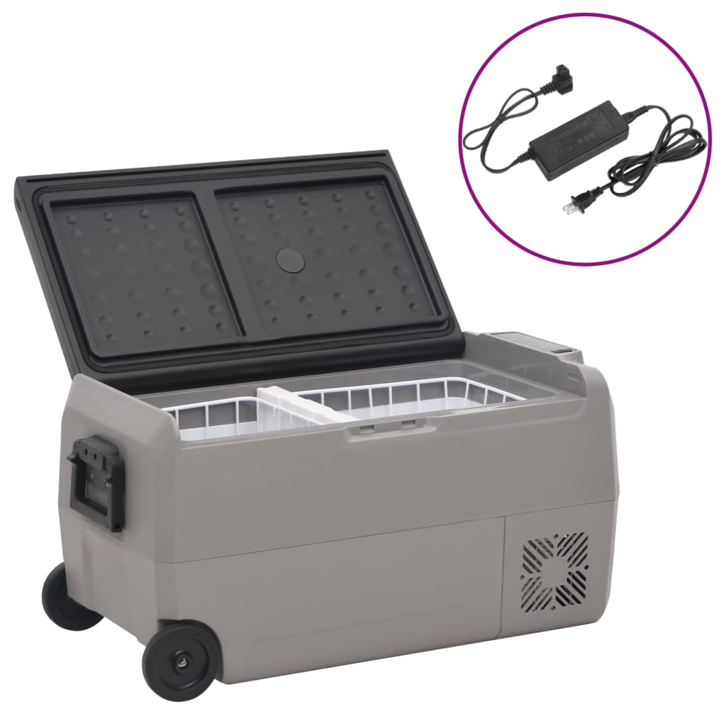 Koelbox met wielen en adapter 60 L PP en PE zwart en grijs is nu te koop bij PeponiXL, paradijselijk wonen!