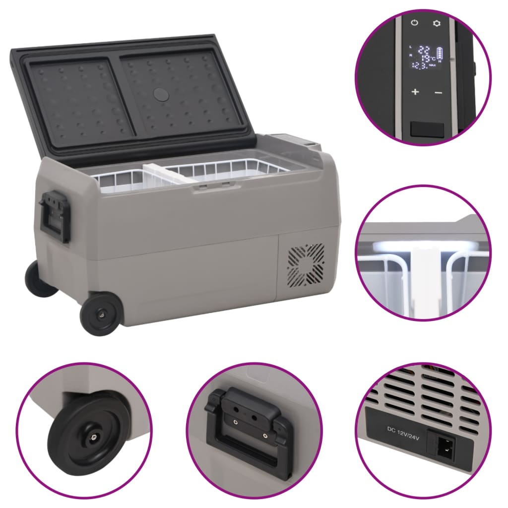 Koelbox met wielen en adapter 60 L PP en PE zwart en grijs is nu te koop bij PeponiXL, paradijselijk wonen!