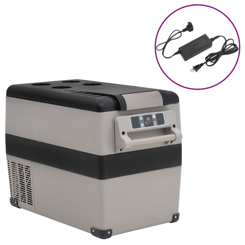 Koelbox met handvat en adapter 55 L PP & PE zwart en grijs is nu te koop bij PeponiXL, paradijselijk wonen!