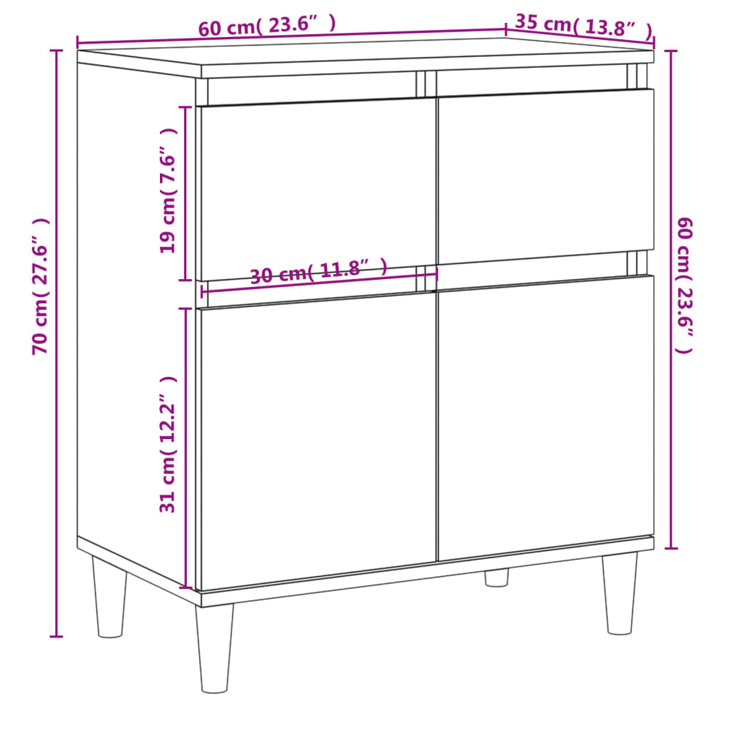 Dressoir 60x35x70 cm bewerkt hout wit is nu te koop bij PeponiXL, paradijselijk wonen!