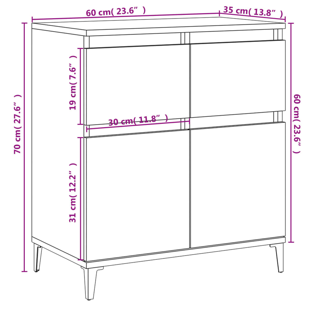 Dressoir 60x35x70 cm bewerkt hout betongrijs is nu te koop bij PeponiXL, paradijselijk wonen!