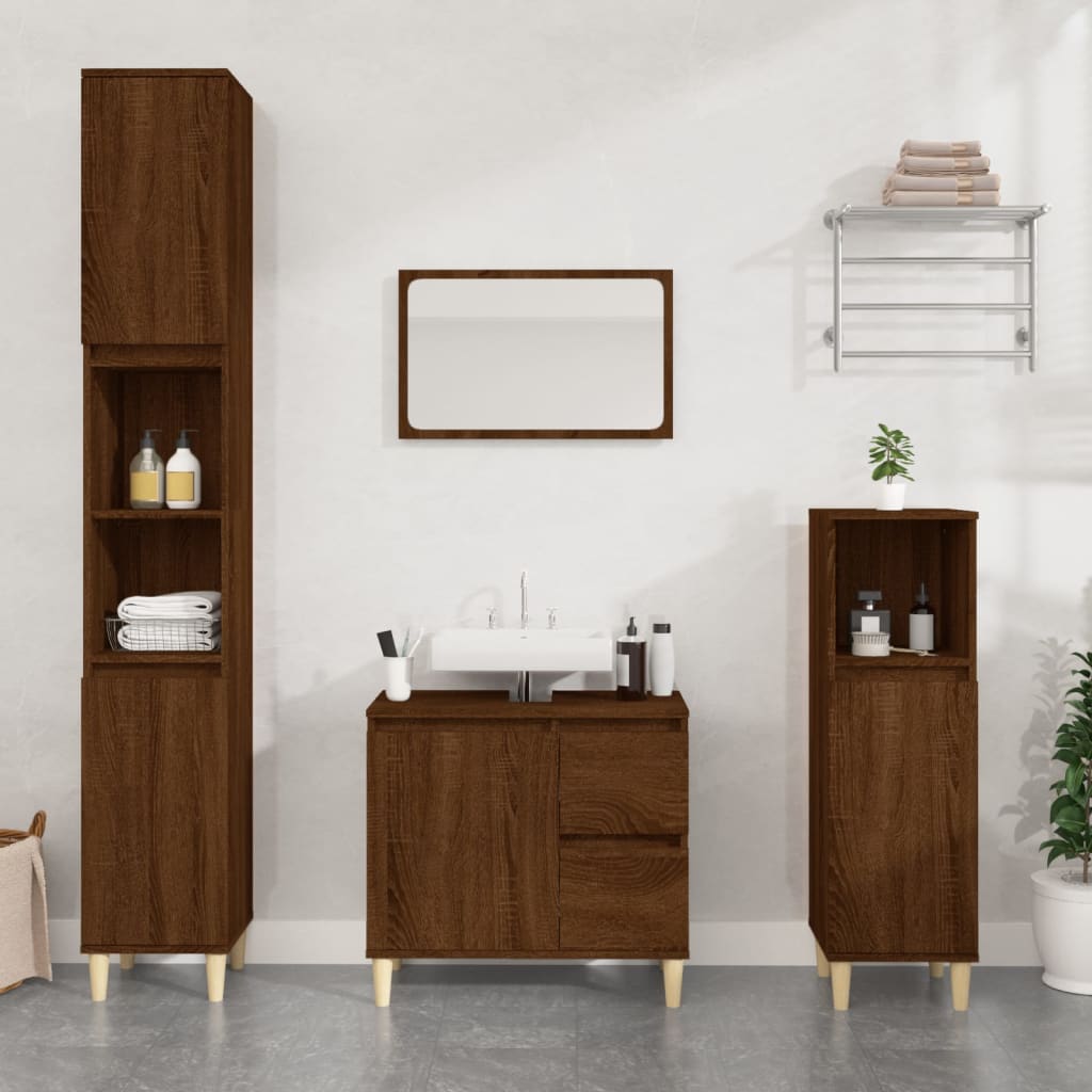 Badkamerkast 30x30x100 cm bewerkt hout bruin eikenkleur is nu te koop bij PeponiXL, paradijselijk wonen!