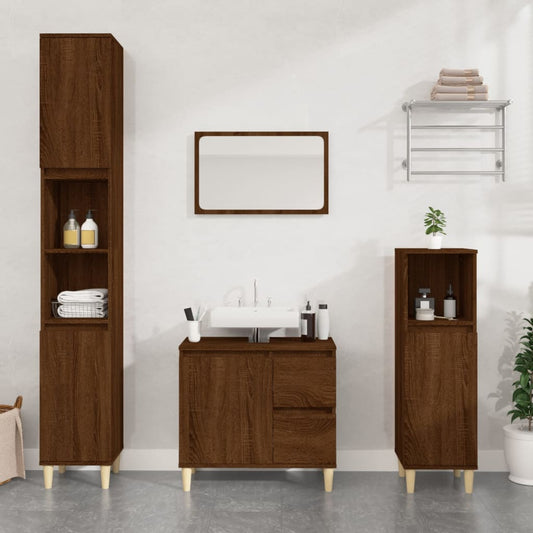 Badkamerkast 30x30x100 cm bewerkt hout bruin eikenkleur is nu te koop bij PeponiXL, paradijselijk wonen!