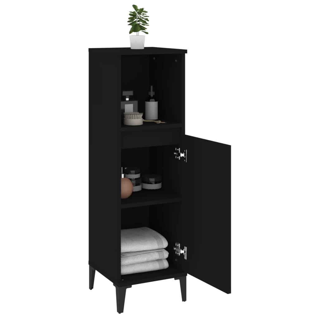 Badkamerkast 30x30x100 cm bewerkt hout zwart is nu te koop bij PeponiXL, paradijselijk wonen!