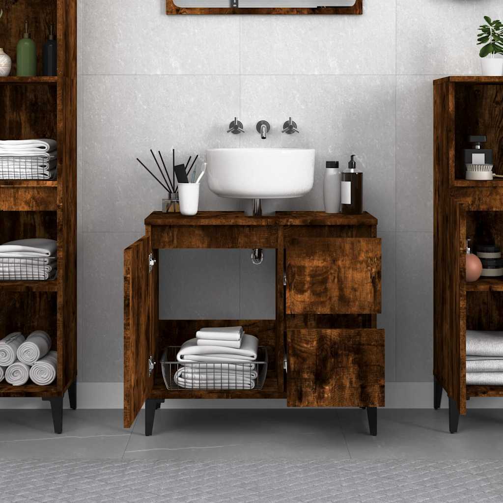 Badkamerkast 65x33x60 cm bewerkt hout gerookt eikenkleurig is nu te koop bij PeponiXL, paradijselijk wonen!