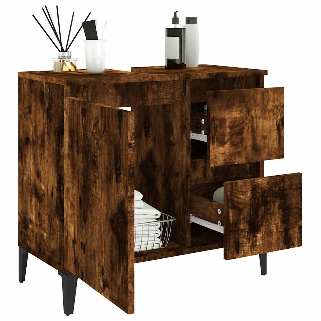Badkamerkast 65x33x60 cm bewerkt hout gerookt eikenkleurig is nu te koop bij PeponiXL, paradijselijk wonen!