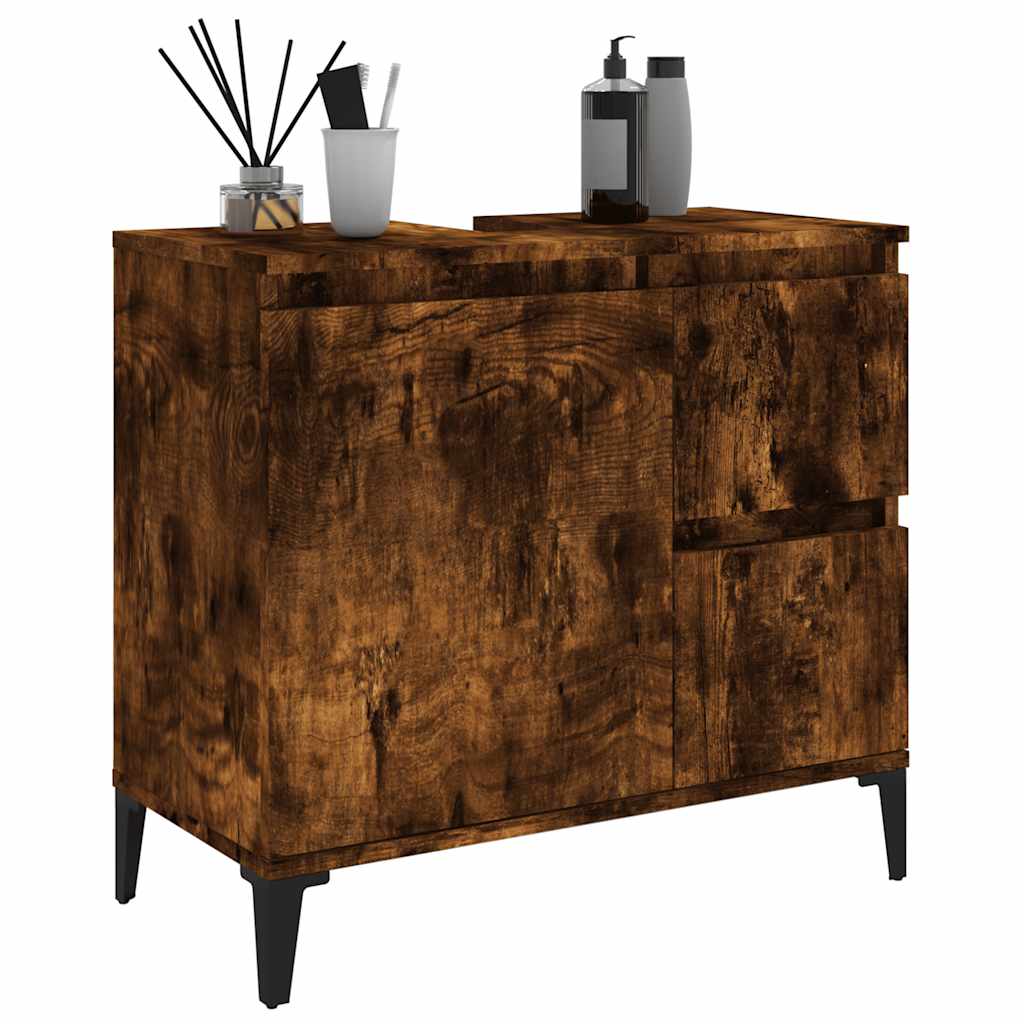 Badkamerkast 65x33x60 cm bewerkt hout gerookt eikenkleurig is nu te koop bij PeponiXL, paradijselijk wonen!