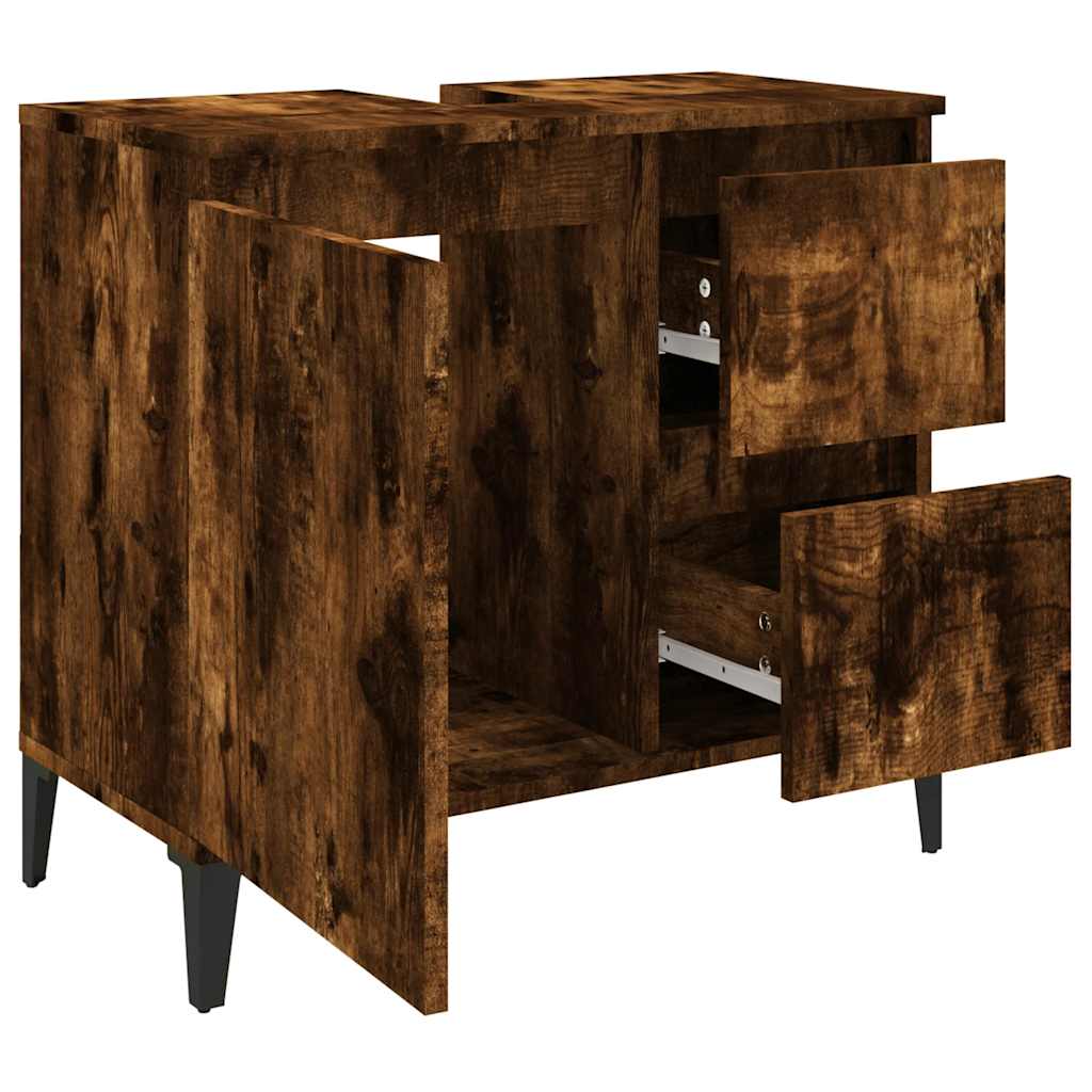 Badkamerkast 65x33x60 cm bewerkt hout gerookt eikenkleurig is nu te koop bij PeponiXL, paradijselijk wonen!