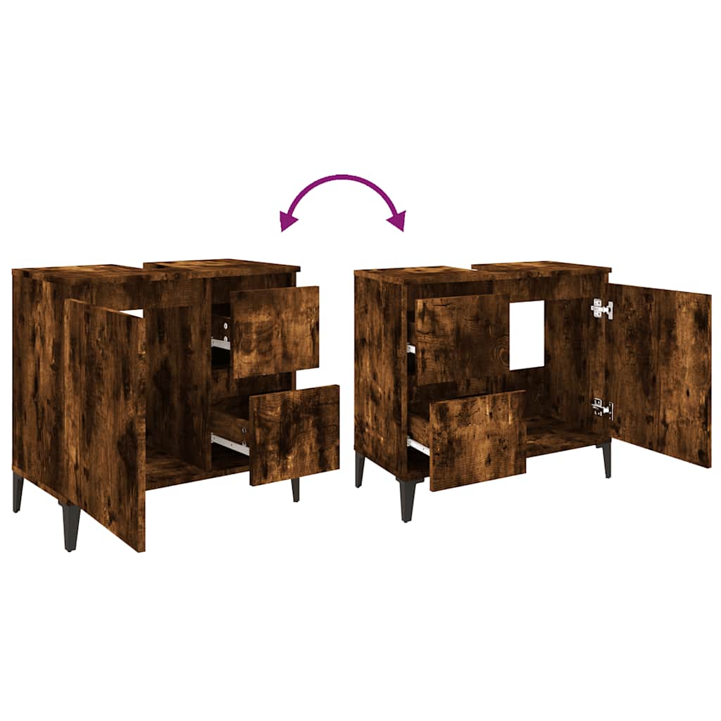 Badkamerkast 65x33x60 cm bewerkt hout gerookt eikenkleurig is nu te koop bij PeponiXL, paradijselijk wonen!