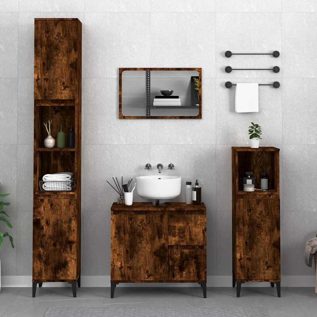 Badkamerkast 65x33x60 cm bewerkt hout gerookt eikenkleurig is nu te koop bij PeponiXL, paradijselijk wonen!