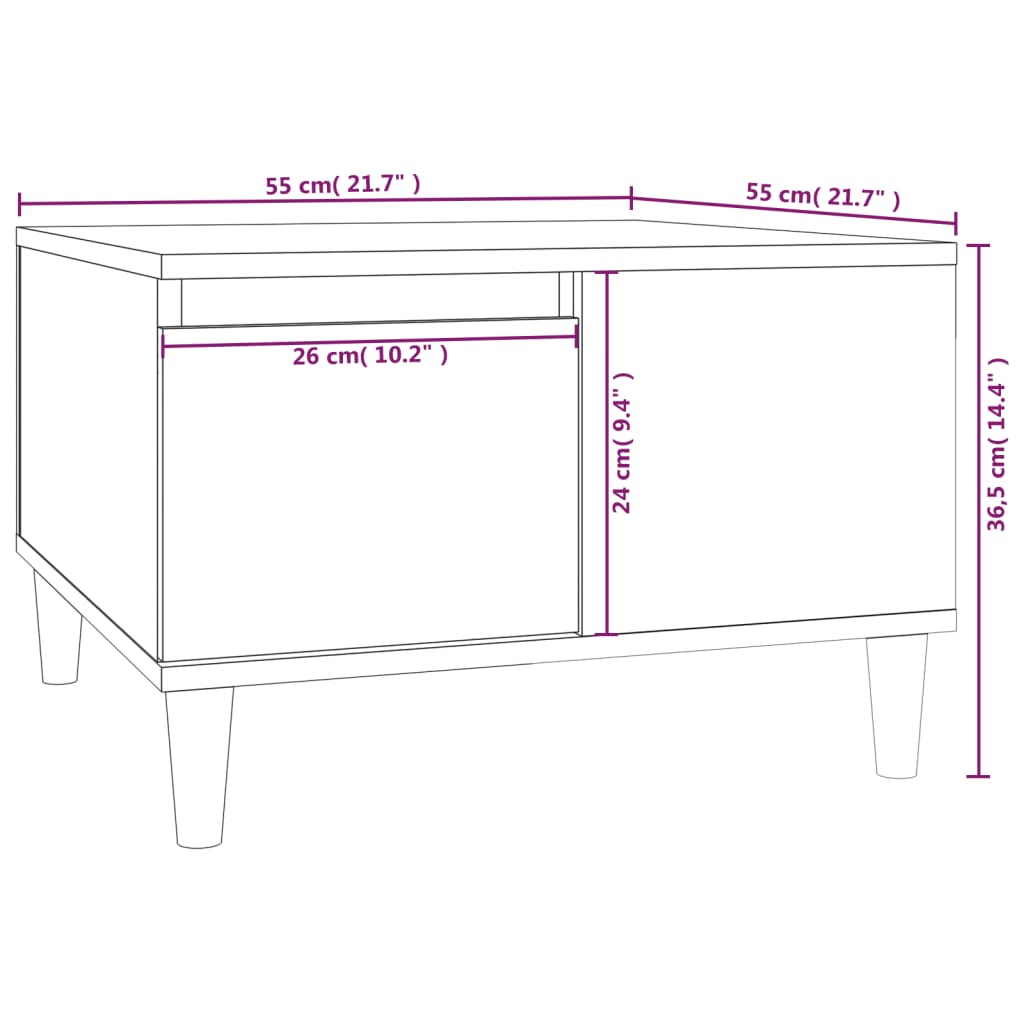 Salontafel 55x55x36,5 cm bewerkt hout hoogglans wit is nu te koop bij PeponiXL, paradijselijk wonen!