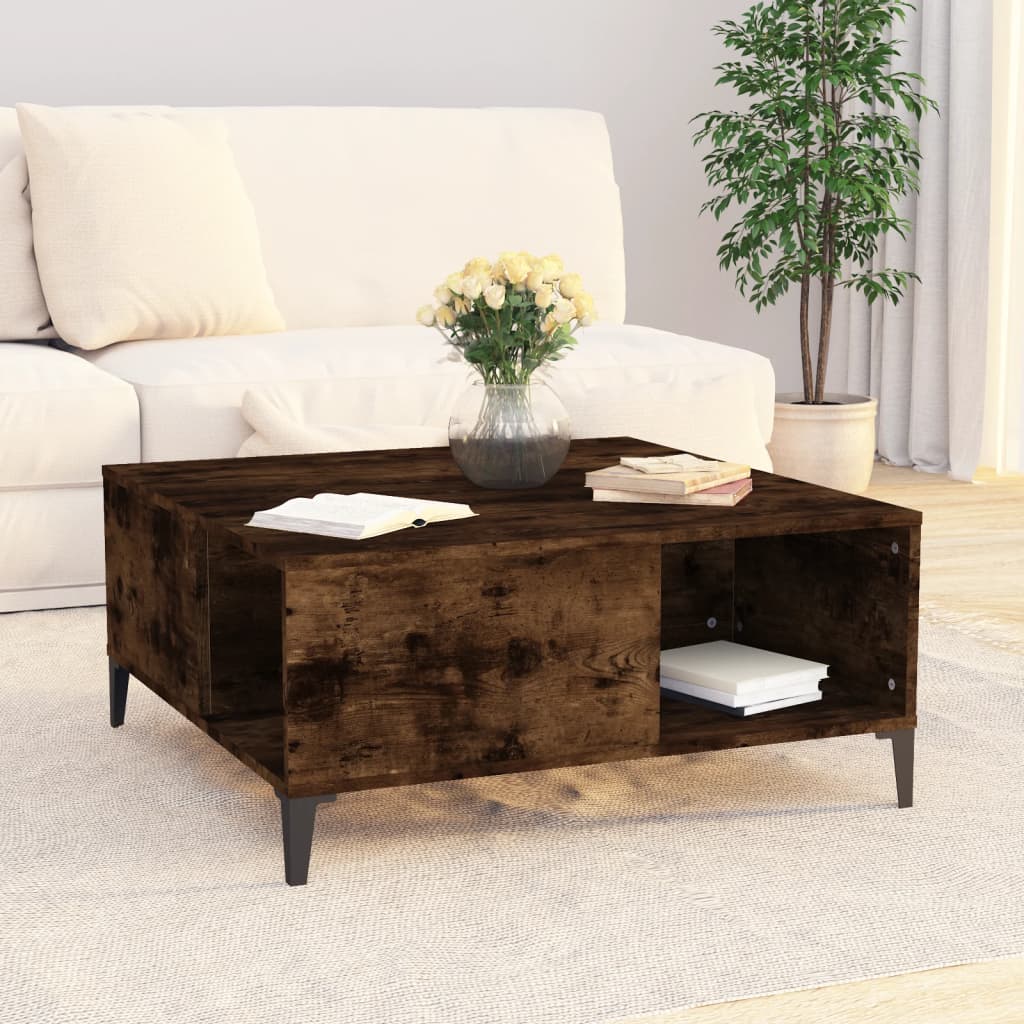 Salontafel 80x80x36,5 cm bewerkt hout gerookt eikenkleurig is nu te koop bij PeponiXL, paradijselijk wonen!