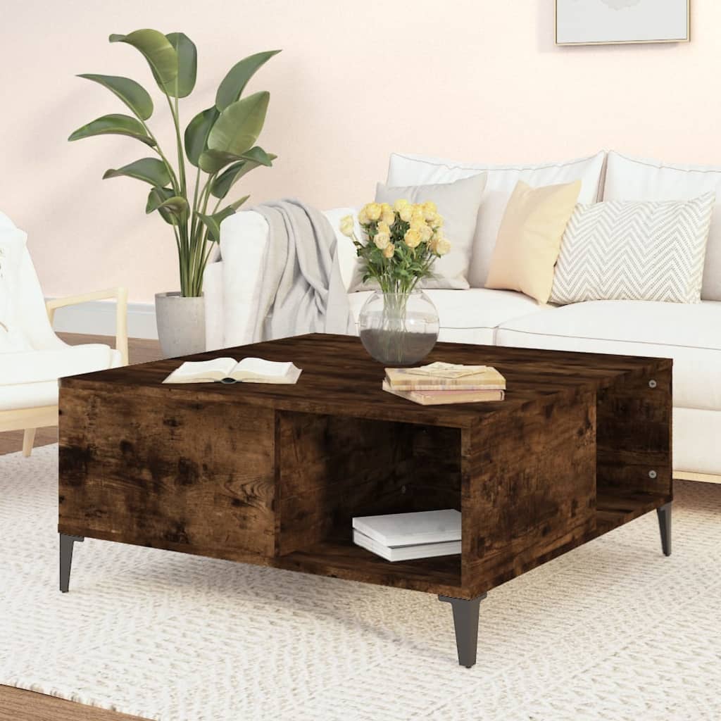 Salontafel 80x80x36,5 cm bewerkt hout gerookt eikenkleurig is nu te koop bij PeponiXL, paradijselijk wonen!