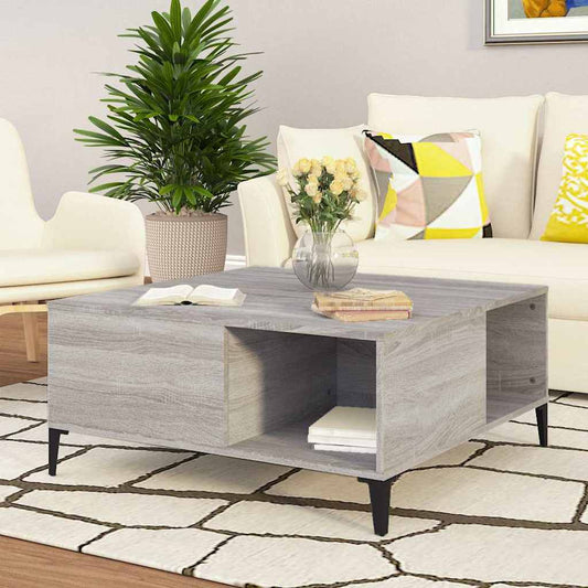 Salontafel 80x80x36,5 cm bewerkt hout grijs sonoma eikenkleurig is nu te koop bij PeponiXL, paradijselijk wonen!