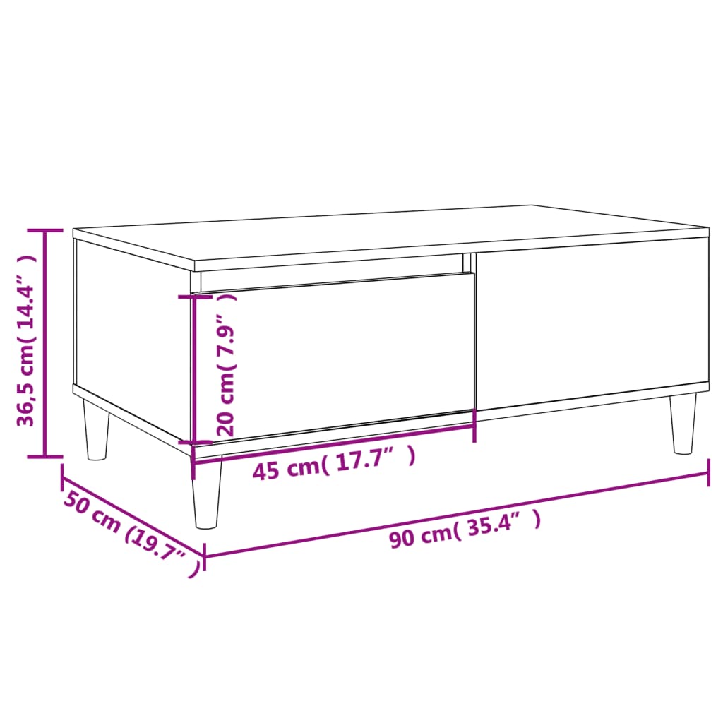 Salontafel 90x50x36,5 cm bewerkt hout betongrijs is nu te koop bij PeponiXL, paradijselijk wonen!