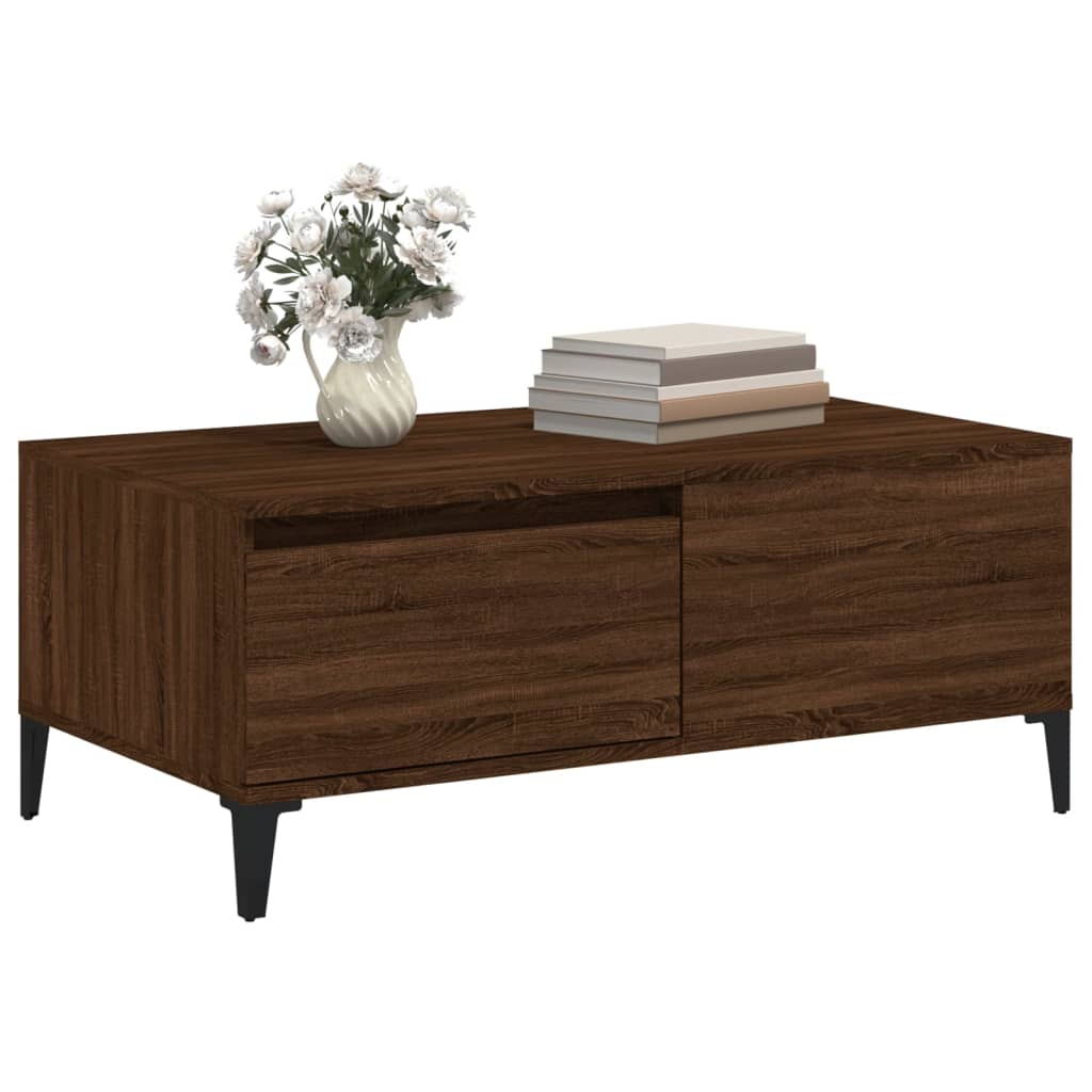 Salontafel 90x50x36,5 cm bewerkt hout bruin eikenkleur is nu te koop bij PeponiXL, paradijselijk wonen!