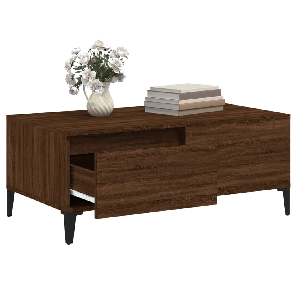 Salontafel 90x50x36,5 cm bewerkt hout bruin eikenkleur is nu te koop bij PeponiXL, paradijselijk wonen!