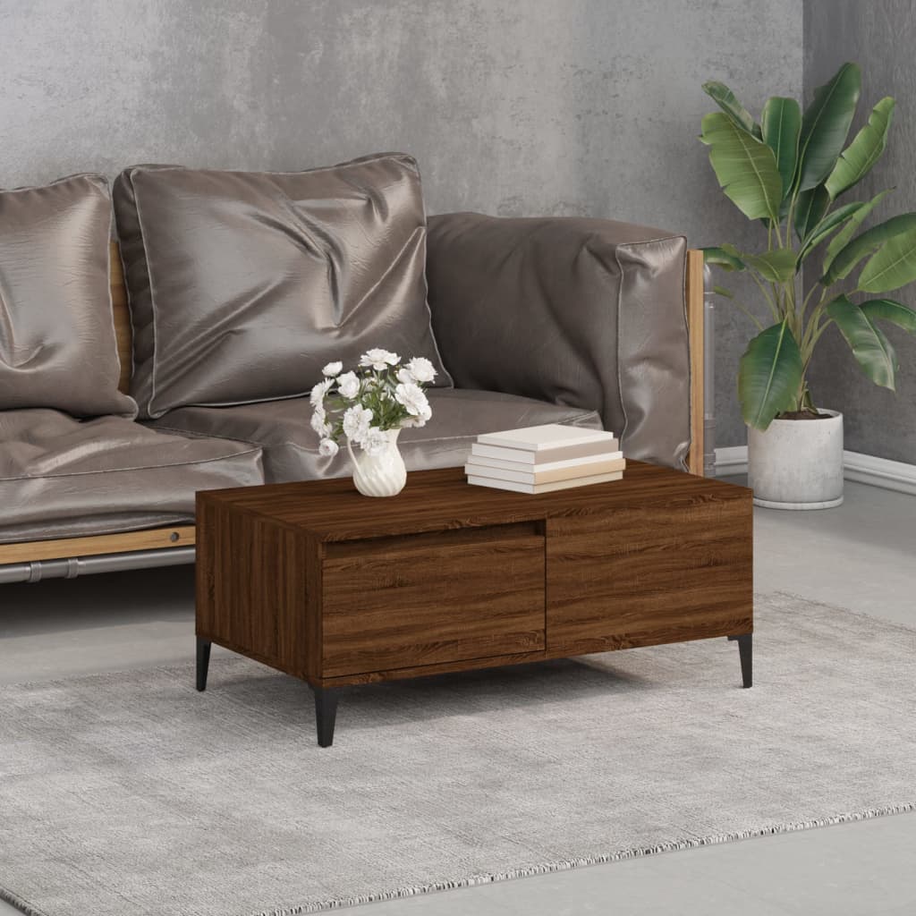 Salontafel 90x50x36,5 cm bewerkt hout bruin eikenkleur is nu te koop bij PeponiXL, paradijselijk wonen!