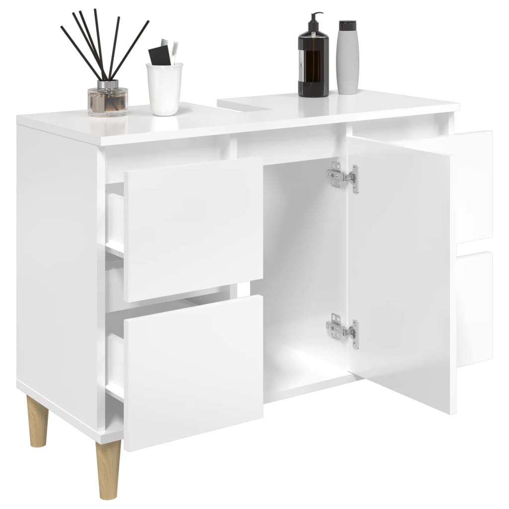 Wastafelkast 80x33x60 cm bewerkt hout hoogglans wit is nu te koop bij PeponiXL, paradijselijk wonen!