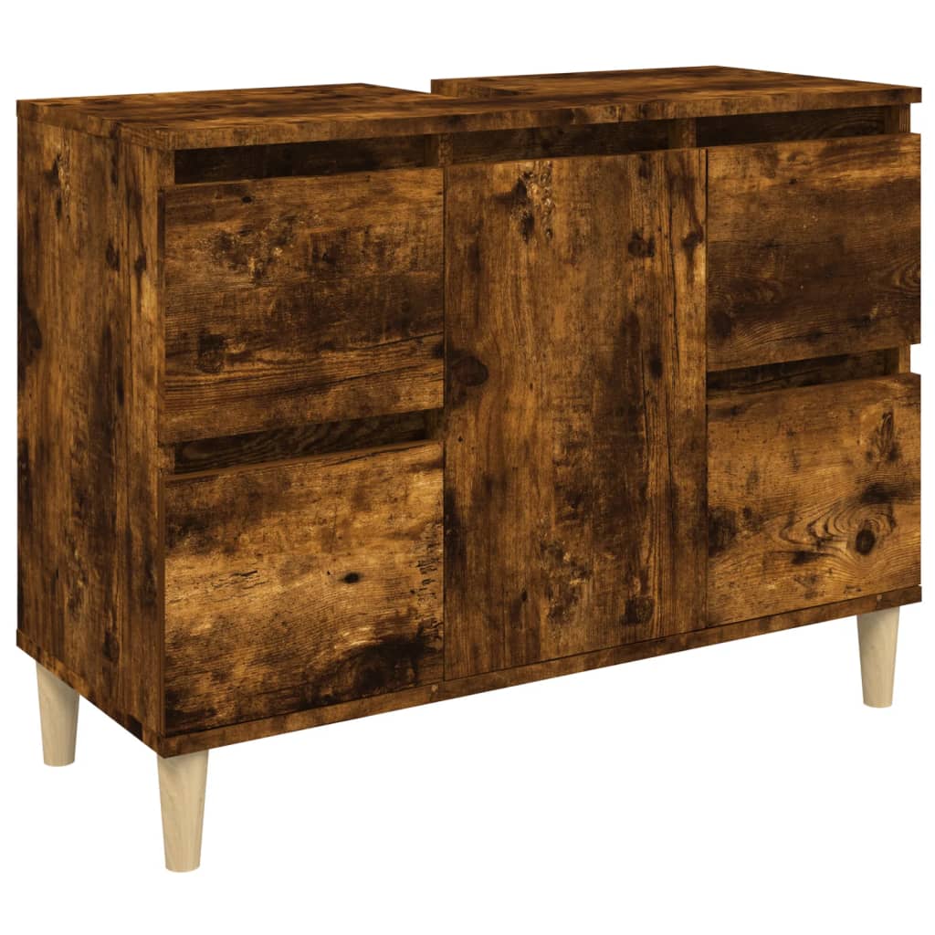 Wastafelkast 80x33x60 cm bewerkt hout gerookt eikenkleurig is nu te koop bij PeponiXL, paradijselijk wonen!