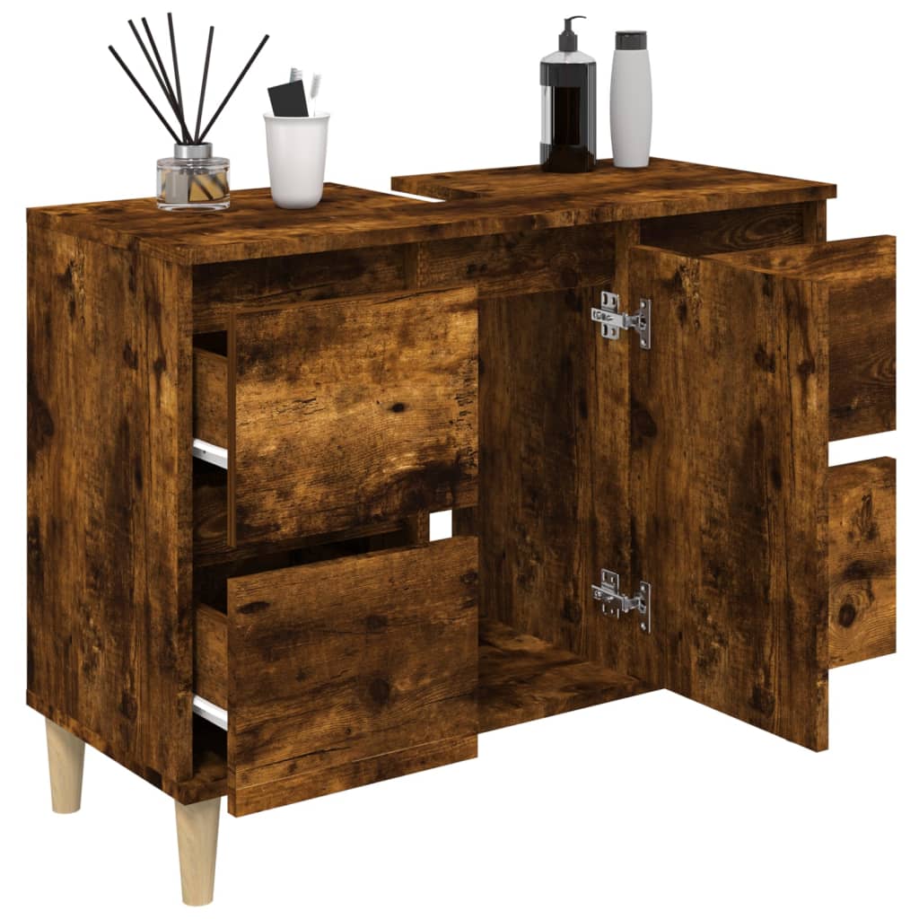 Wastafelkast 80x33x60 cm bewerkt hout gerookt eikenkleurig is nu te koop bij PeponiXL, paradijselijk wonen!