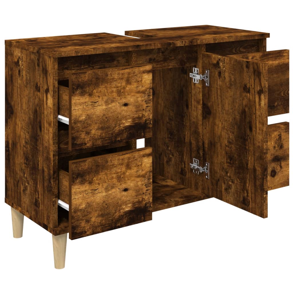 Wastafelkast 80x33x60 cm bewerkt hout gerookt eikenkleurig is nu te koop bij PeponiXL, paradijselijk wonen!