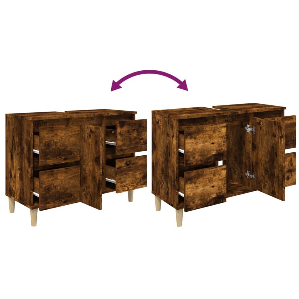 Wastafelkast 80x33x60 cm bewerkt hout gerookt eikenkleurig is nu te koop bij PeponiXL, paradijselijk wonen!