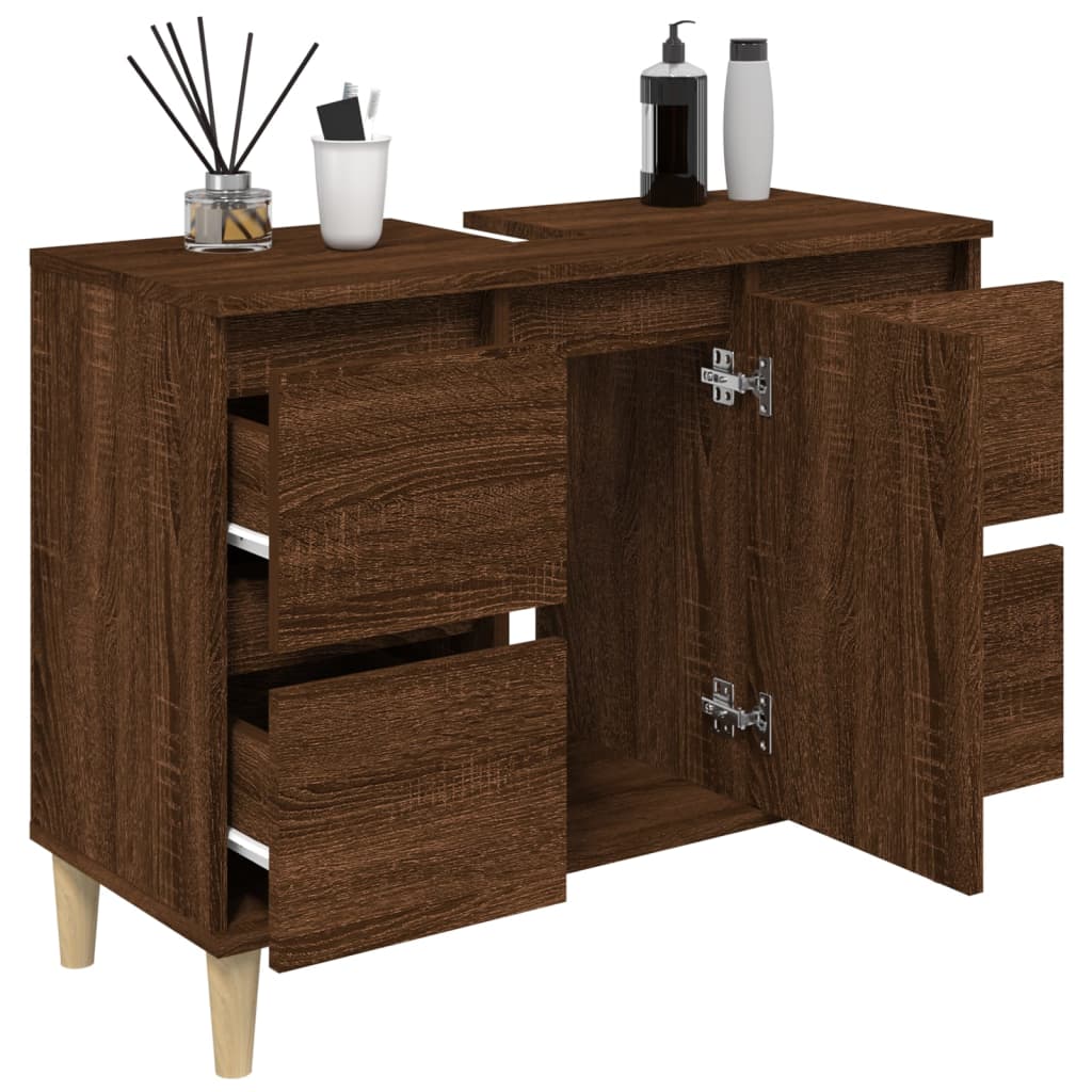 Wastafelkast 80x33x60 cm bewerkt hout bruin eikenkleur is nu te koop bij PeponiXL, paradijselijk wonen!