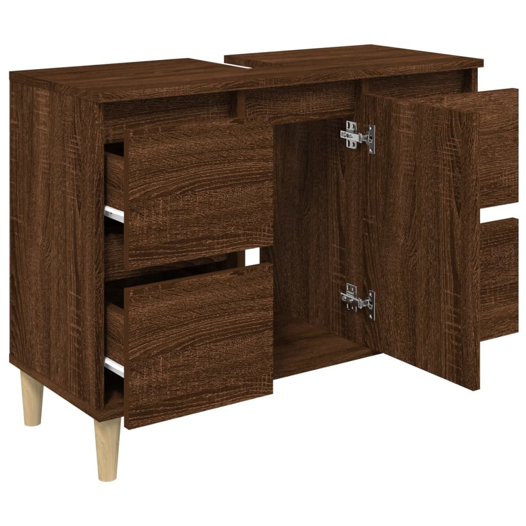 Wastafelkast 80x33x60 cm bewerkt hout bruin eikenkleur is nu te koop bij PeponiXL, paradijselijk wonen!