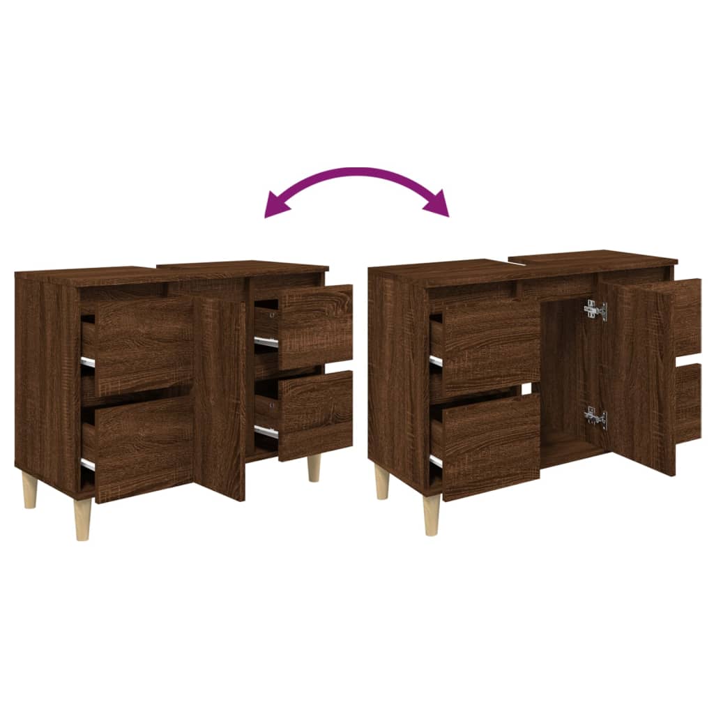 Wastafelkast 80x33x60 cm bewerkt hout bruin eikenkleur is nu te koop bij PeponiXL, paradijselijk wonen!