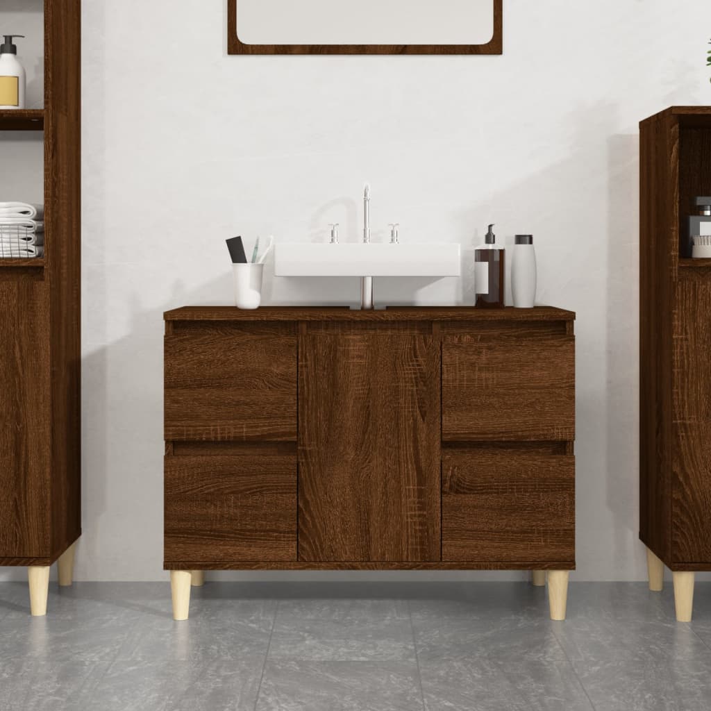 Wastafelkast 80x33x60 cm bewerkt hout bruin eikenkleur is nu te koop bij PeponiXL, paradijselijk wonen!