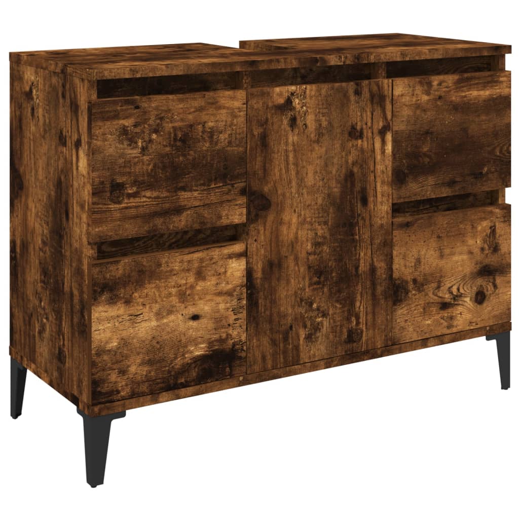 Wastafelkast 80x33x60 cm bewerkt hout gerookt eikenkleurig is nu te koop bij PeponiXL, paradijselijk wonen!
