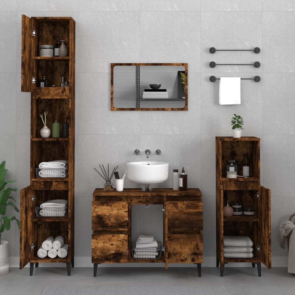 Wastafelkast 80x33x60 cm bewerkt hout gerookt eikenkleurig is nu te koop bij PeponiXL, paradijselijk wonen!