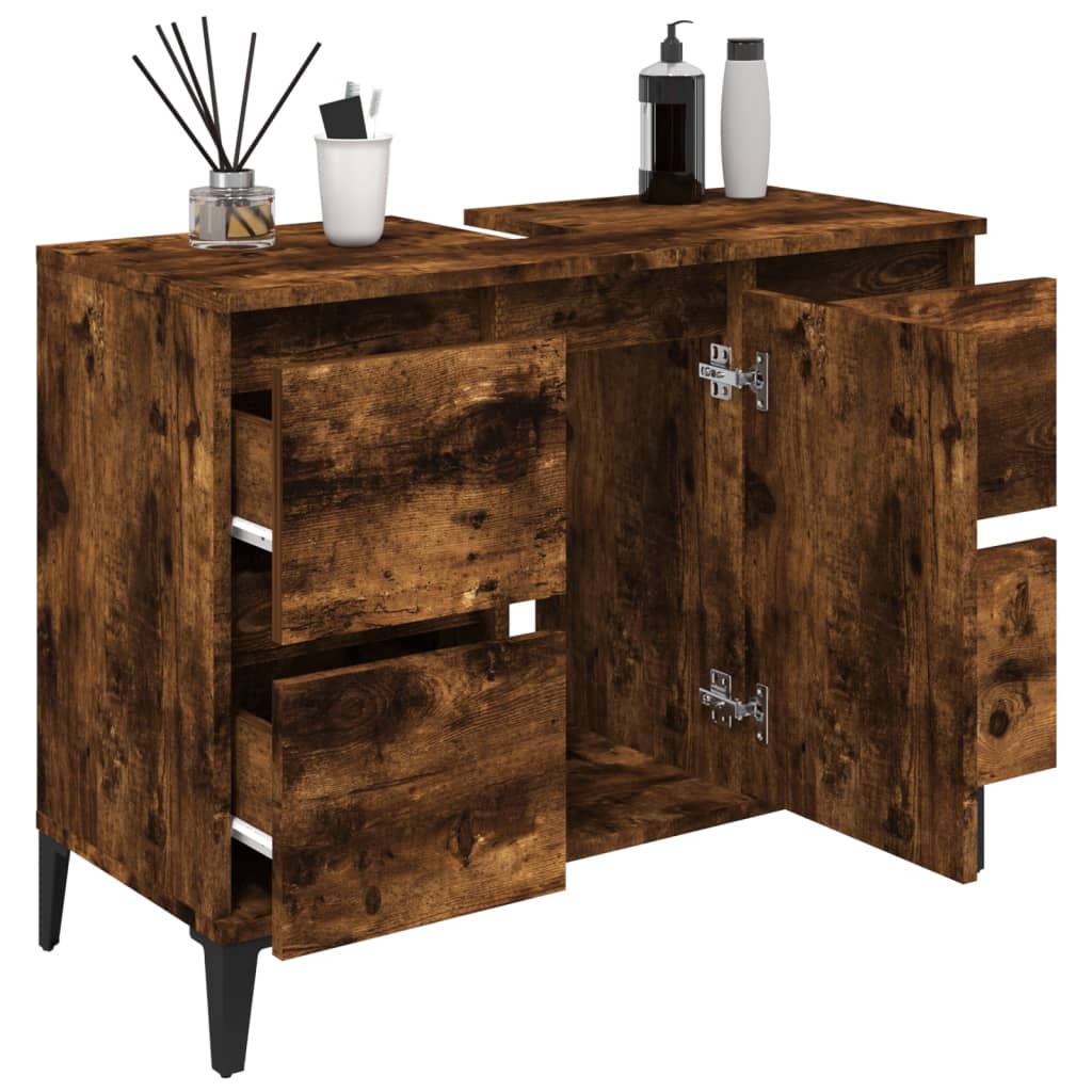 Wastafelkast 80x33x60 cm bewerkt hout gerookt eikenkleurig is nu te koop bij PeponiXL, paradijselijk wonen!