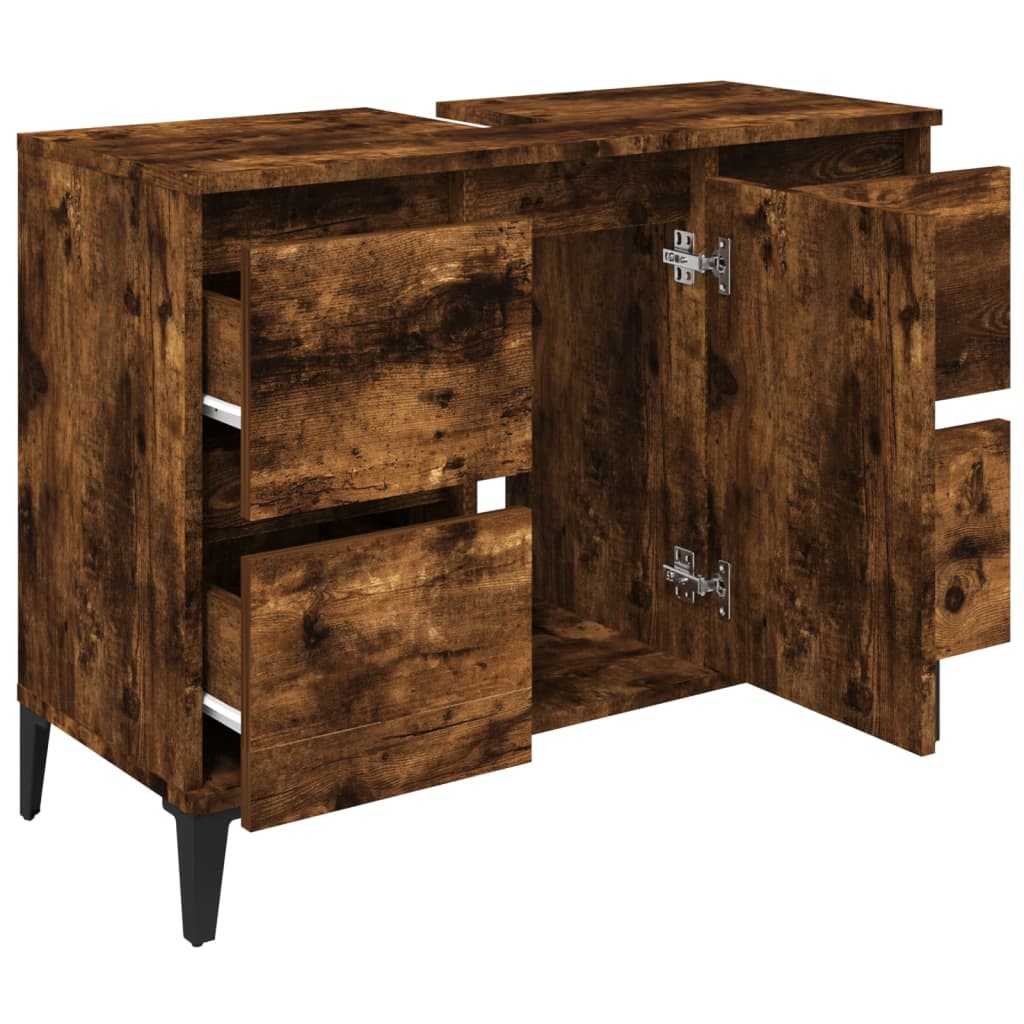 Wastafelkast 80x33x60 cm bewerkt hout gerookt eikenkleurig is nu te koop bij PeponiXL, paradijselijk wonen!