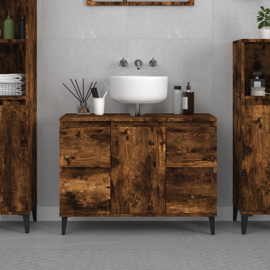 Wastafelkast 80x33x60 cm bewerkt hout gerookt eikenkleurig is nu te koop bij PeponiXL, paradijselijk wonen!