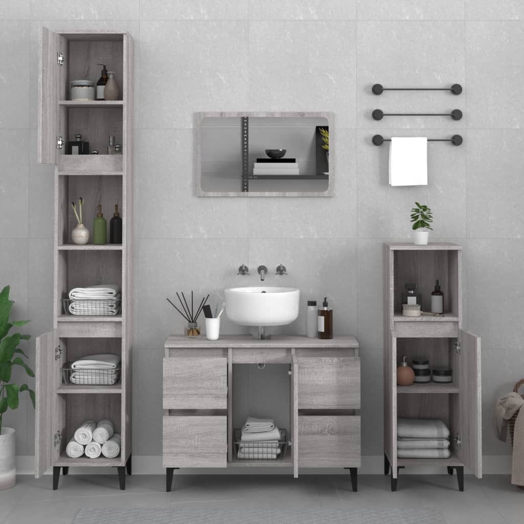 Wastafelkast 80x33x60 cm bewerkt hout grijs sonoma eikenkleurig is nu te koop bij PeponiXL, paradijselijk wonen!
