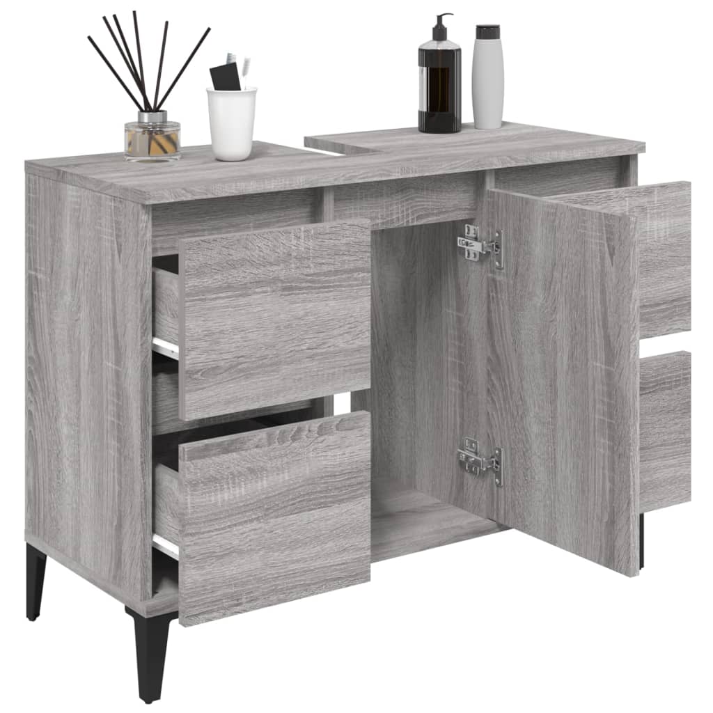 Wastafelkast 80x33x60 cm bewerkt hout grijs sonoma eikenkleurig is nu te koop bij PeponiXL, paradijselijk wonen!