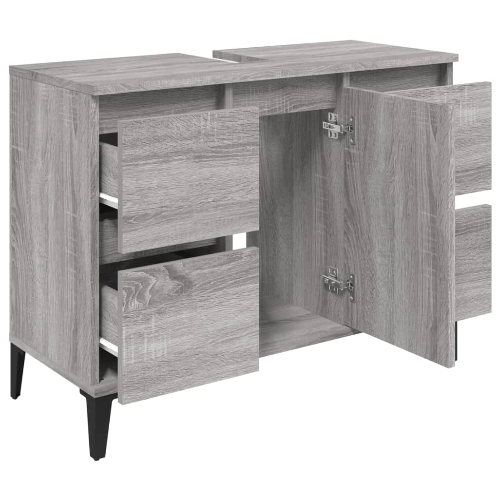 Wastafelkast 80x33x60 cm bewerkt hout grijs sonoma eikenkleurig is nu te koop bij PeponiXL, paradijselijk wonen!