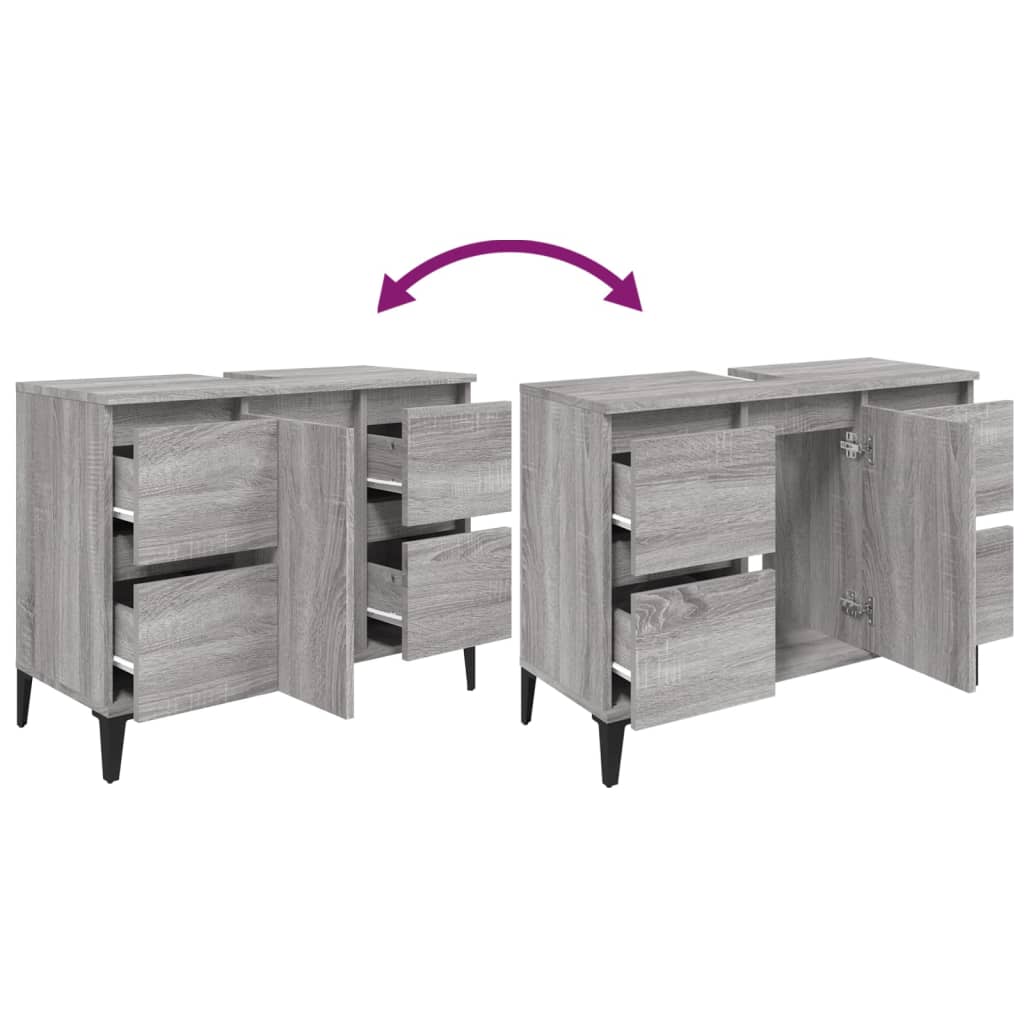 Wastafelkast 80x33x60 cm bewerkt hout grijs sonoma eikenkleurig is nu te koop bij PeponiXL, paradijselijk wonen!