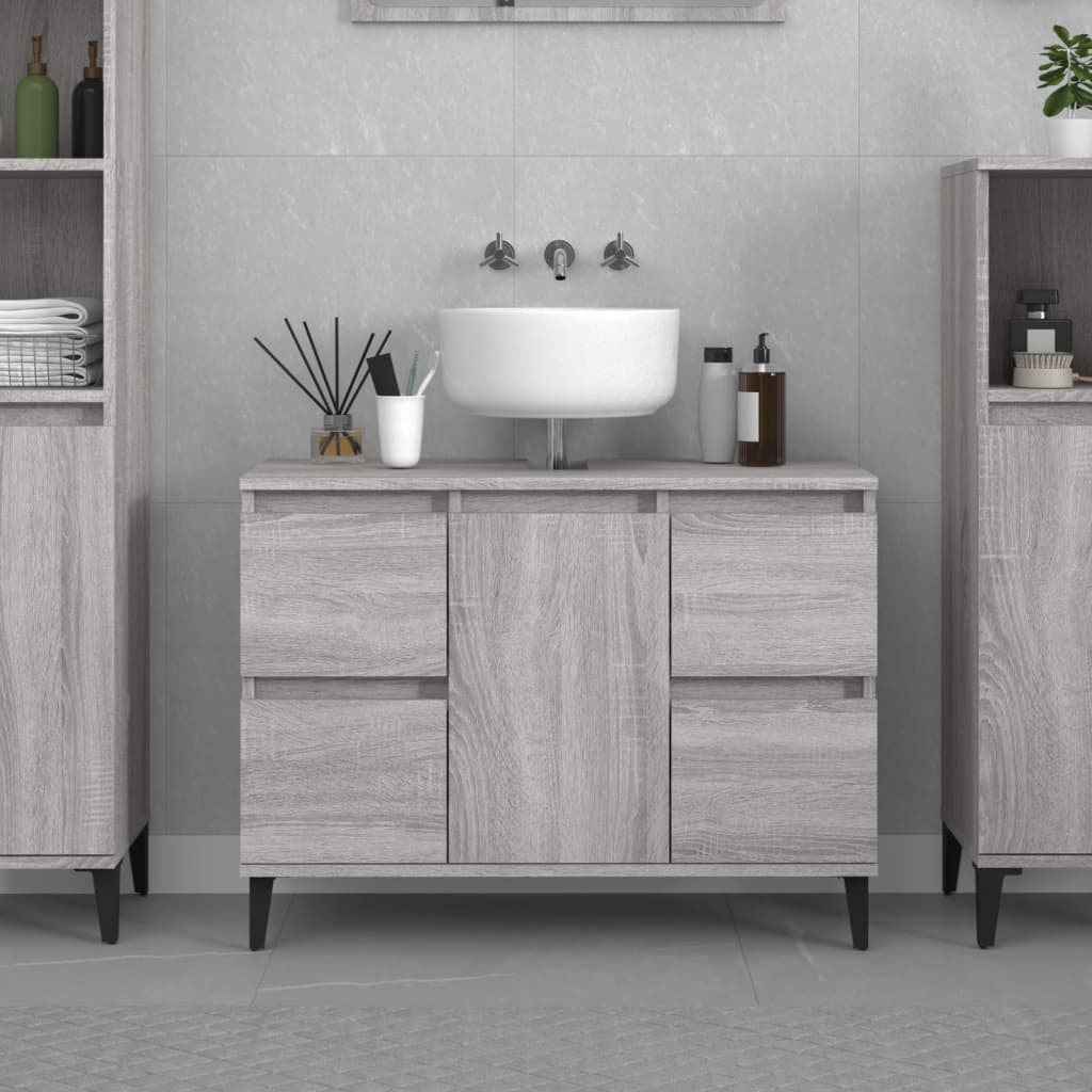 Wastafelkast 80x33x60 cm bewerkt hout grijs sonoma eikenkleurig is nu te koop bij PeponiXL, paradijselijk wonen!