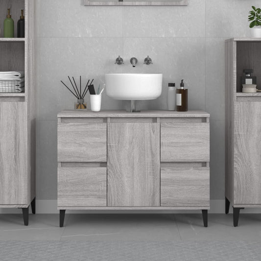 Wastafelkast 80x33x60 cm bewerkt hout grijs sonoma eikenkleurig is nu te koop bij PeponiXL, paradijselijk wonen!
