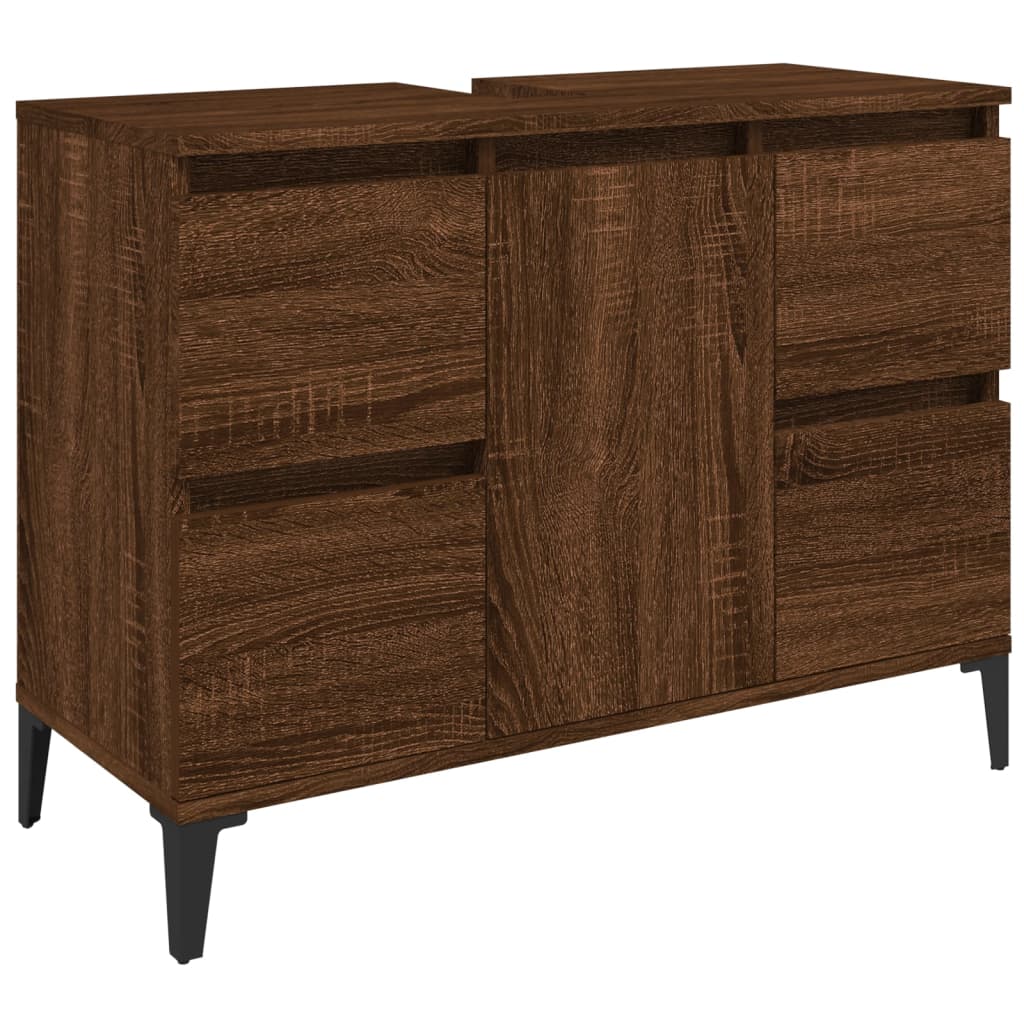 Wastafelkast 80x33x60 cm bewerkt hout bruin eikenkleur is nu te koop bij PeponiXL, paradijselijk wonen!