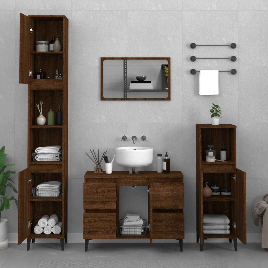 Wastafelkast 80x33x60 cm bewerkt hout bruin eikenkleur is nu te koop bij PeponiXL, paradijselijk wonen!