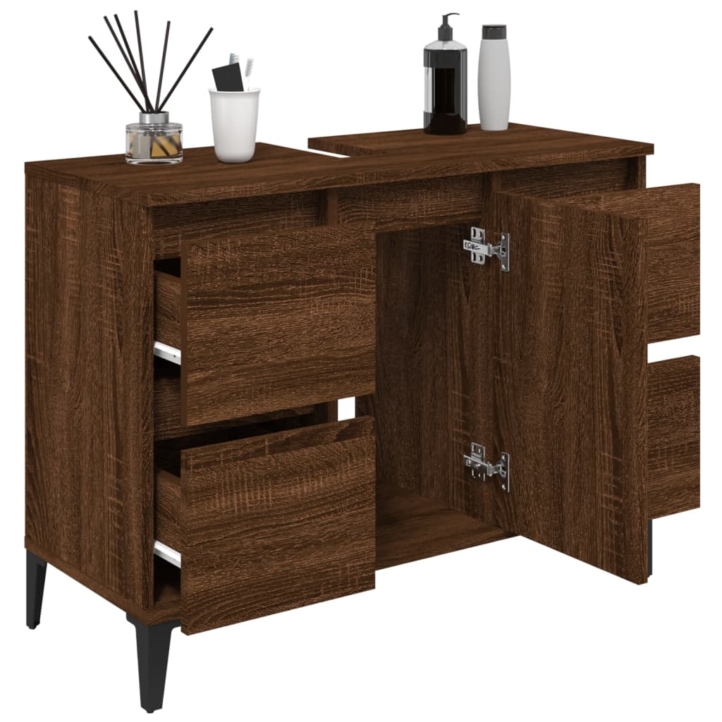 Wastafelkast 80x33x60 cm bewerkt hout bruin eikenkleur is nu te koop bij PeponiXL, paradijselijk wonen!