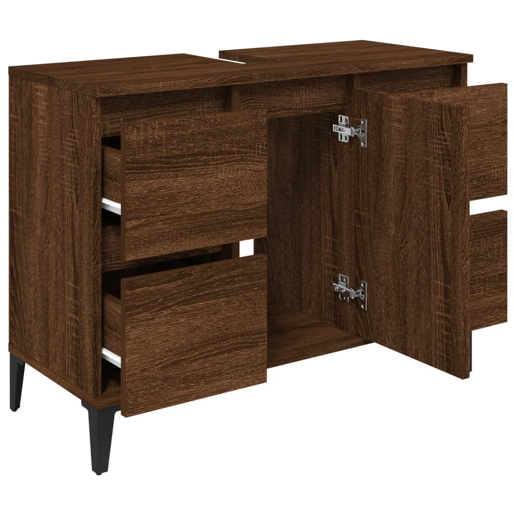 Wastafelkast 80x33x60 cm bewerkt hout bruin eikenkleur is nu te koop bij PeponiXL, paradijselijk wonen!