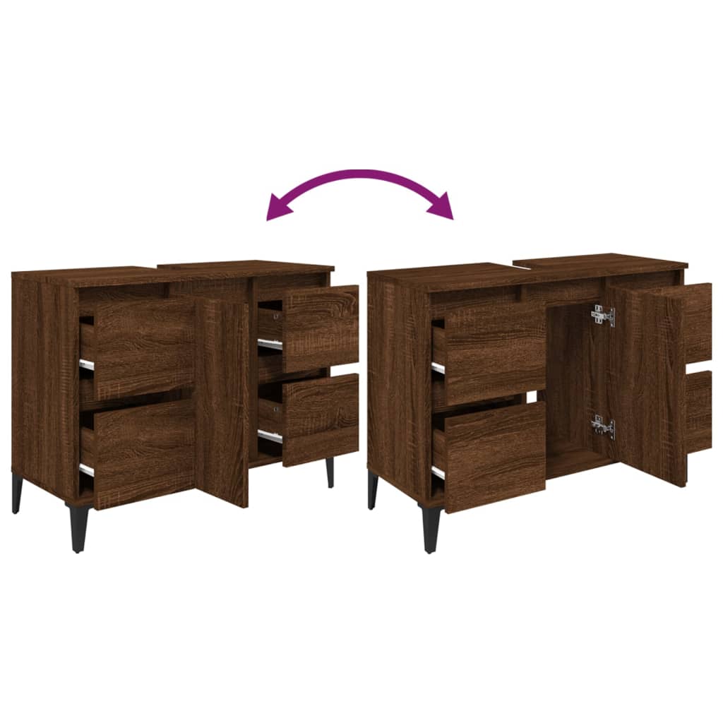 Wastafelkast 80x33x60 cm bewerkt hout bruin eikenkleur is nu te koop bij PeponiXL, paradijselijk wonen!
