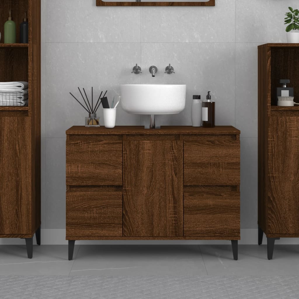 Wastafelkast 80x33x60 cm bewerkt hout bruin eikenkleur is nu te koop bij PeponiXL, paradijselijk wonen!