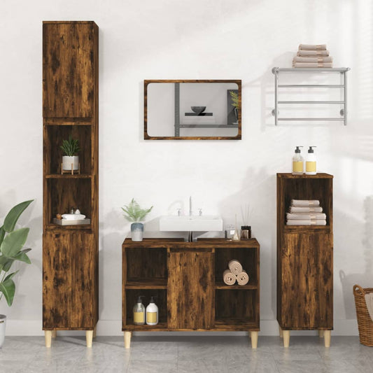 Wastafelkast 80x33x60 cm bewerkt hout gerookt eikenkleurig is nu te koop bij PeponiXL, paradijselijk wonen!